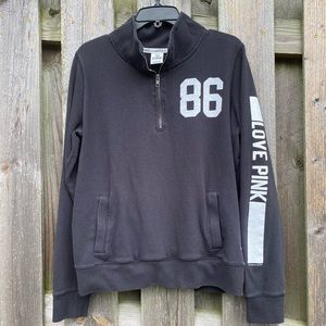 Love Pink Victoria’s Secret Quarter-Zip pocket Graphic sweatshirt Black